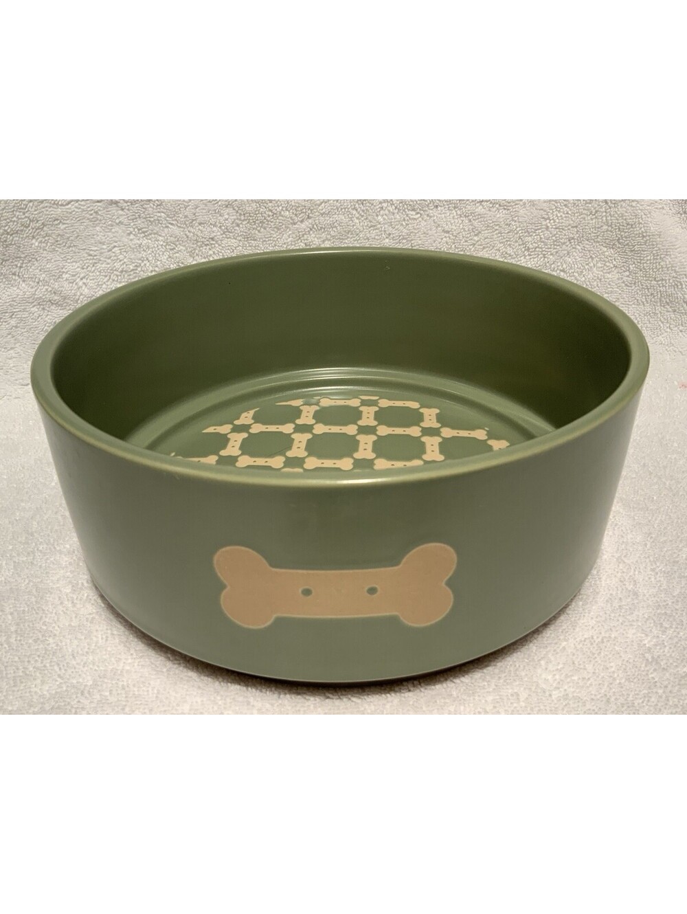 Top-Paw Bone Themed 4 Cup Olive Ceramic 8.5”W x 3.75”H Dog Food/Water Bowl